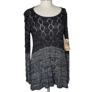 One World - Open Weave Gray Acrylic Sweater - L